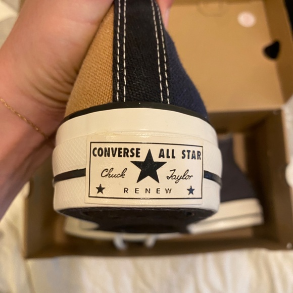 Brand New Converse Carhartt WIP x Renew Chuck 70 High Navy/Brown Sneakers - Picture 3 of 8